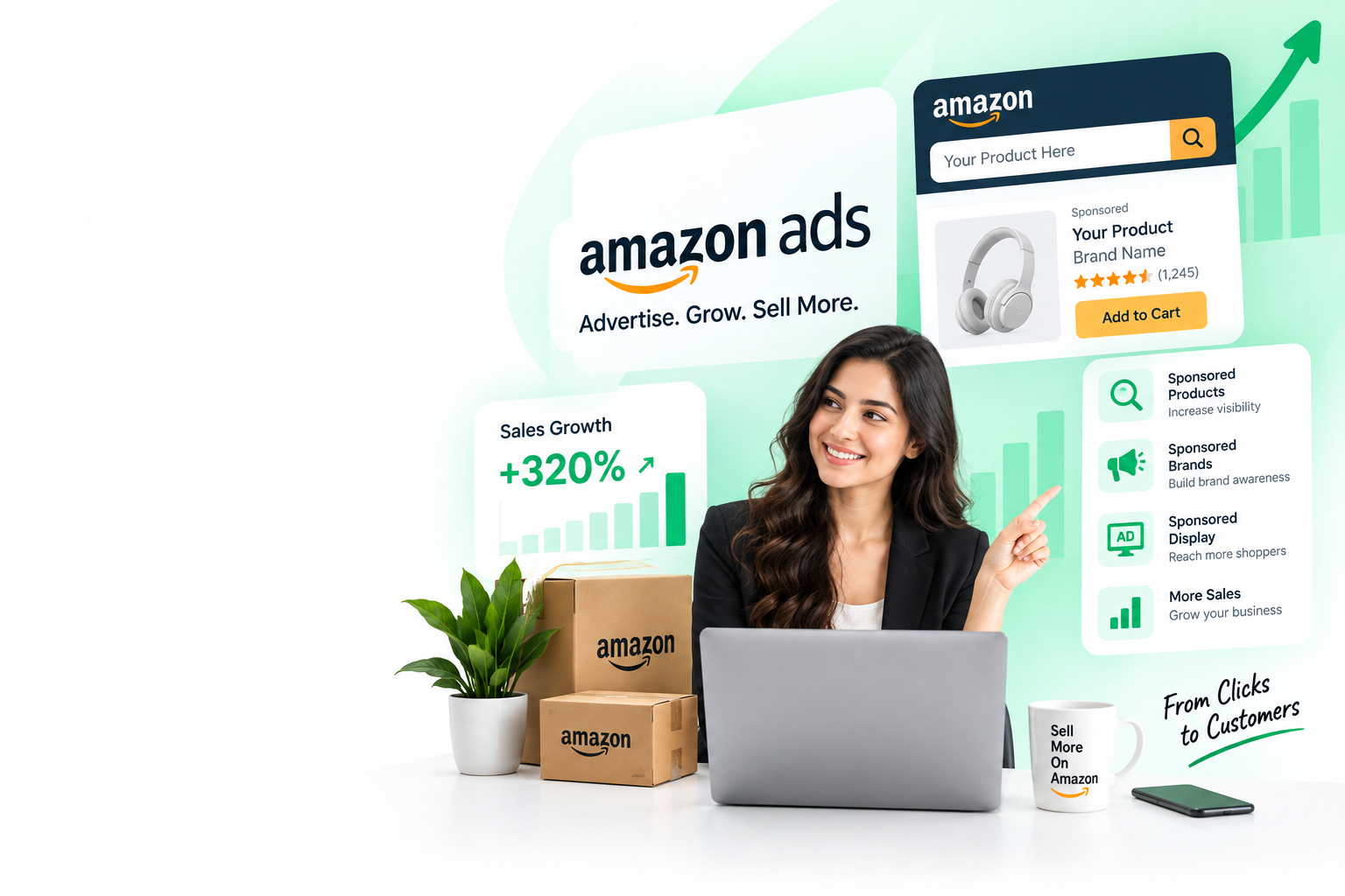 Amazon Ads and advertising services to increase product visibility and sales